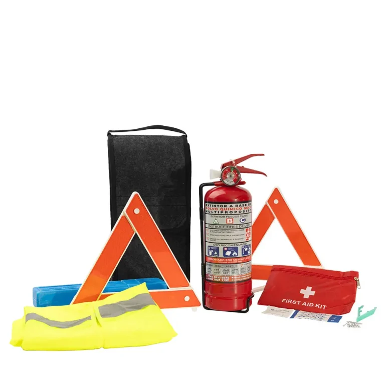 Kit para Auto - Incluye: Bolso con 01 extintor PQS 1 kg, Botiquín, Chaleco reflector y Triángulo.